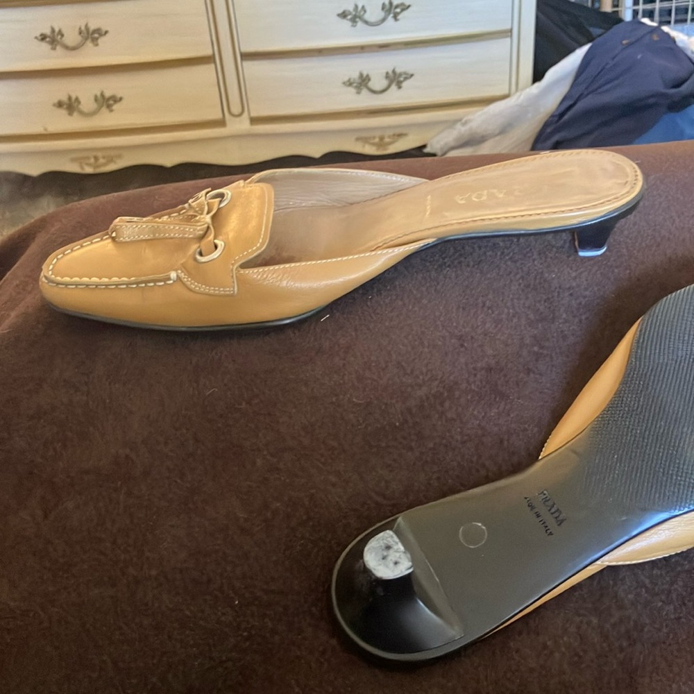 Prada Women's Tan Leather Loafers - Picture 3 of 5